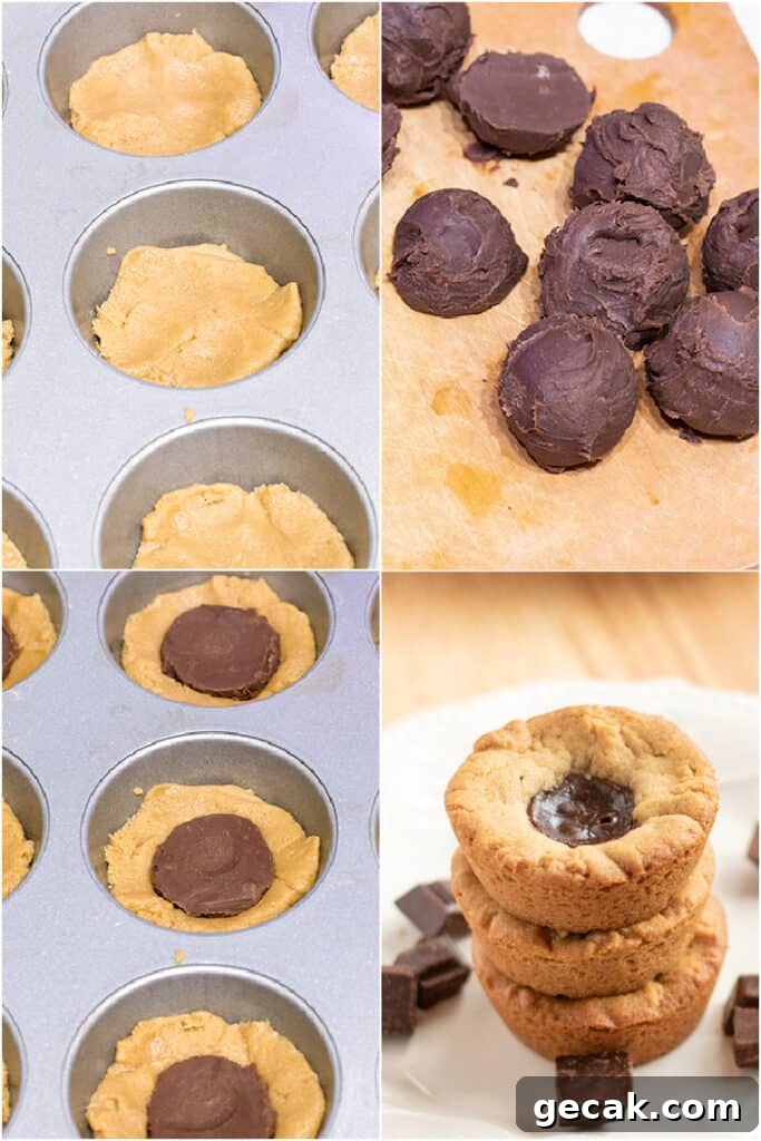 collage of photos showing the step-by-step photo process for the cookie cups
