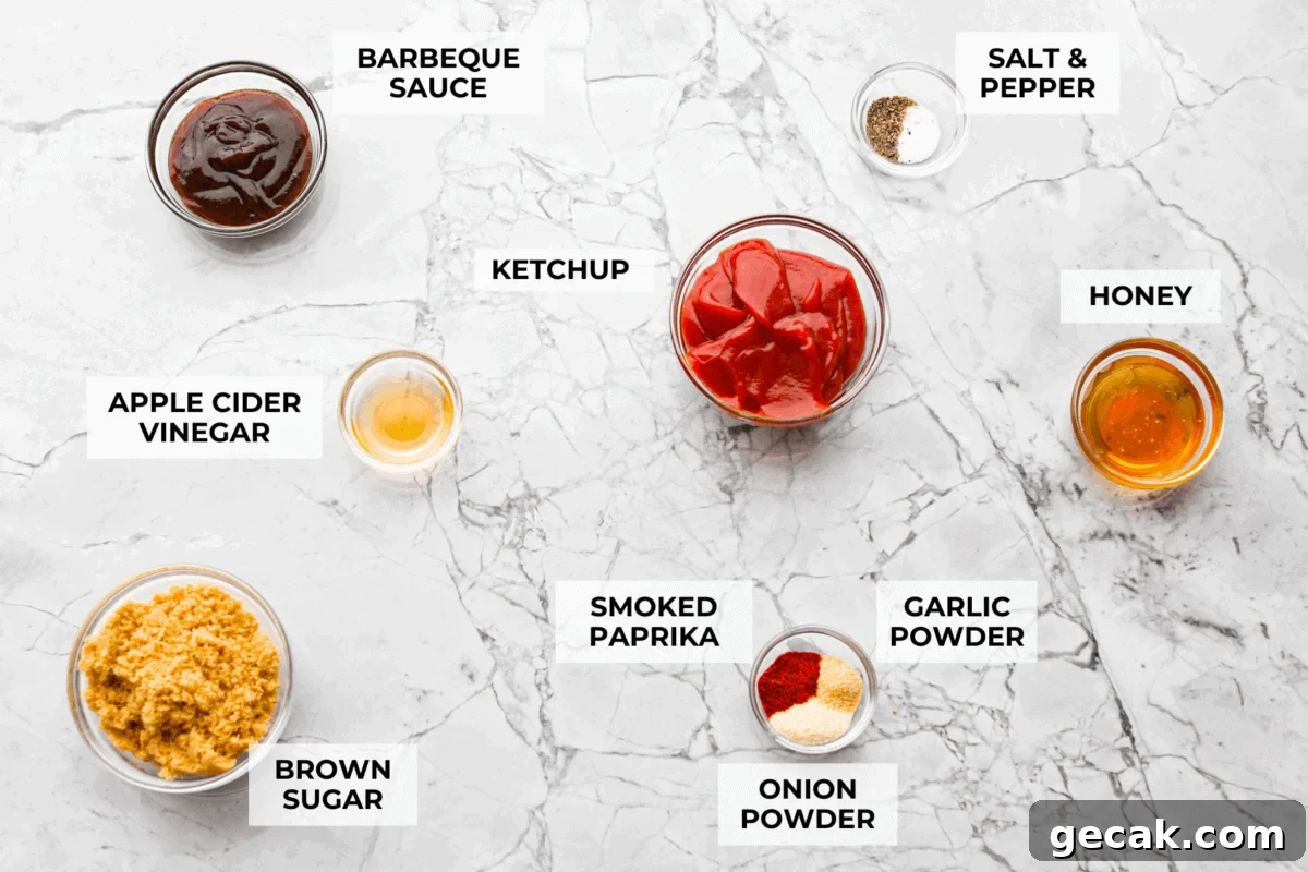 Overhead shot of labeled ingredients.