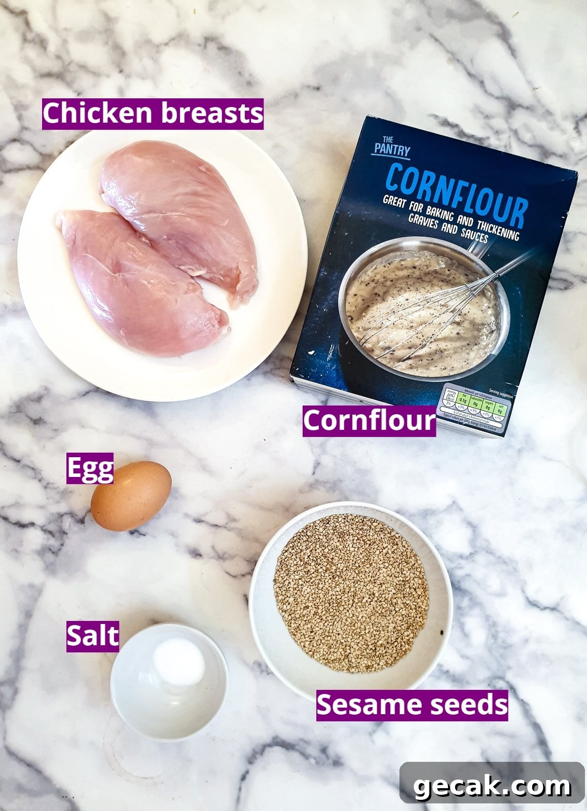 Crispy Sesame Chicken Strips Without Breadcrumbs — Low-Carb Crunch 4 Ingredients needed to make sesame chicken strips.