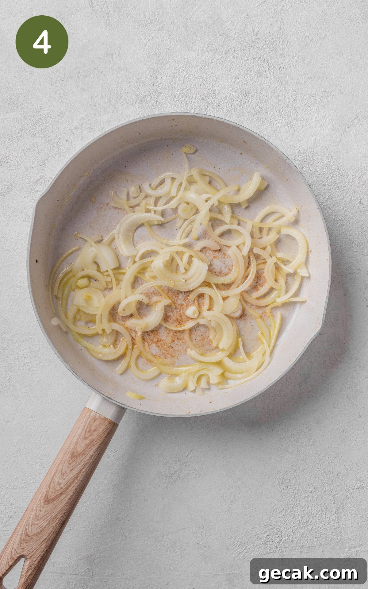 Creamy Chicken & Mushroom Pie Recipe for Home Baking 7 cooking garlic and onions in a skillet.