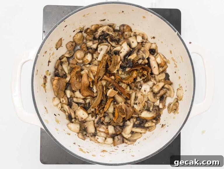 button mushrooms in a Dutch oven