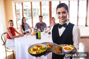 women waitress holding food plate restaurant
