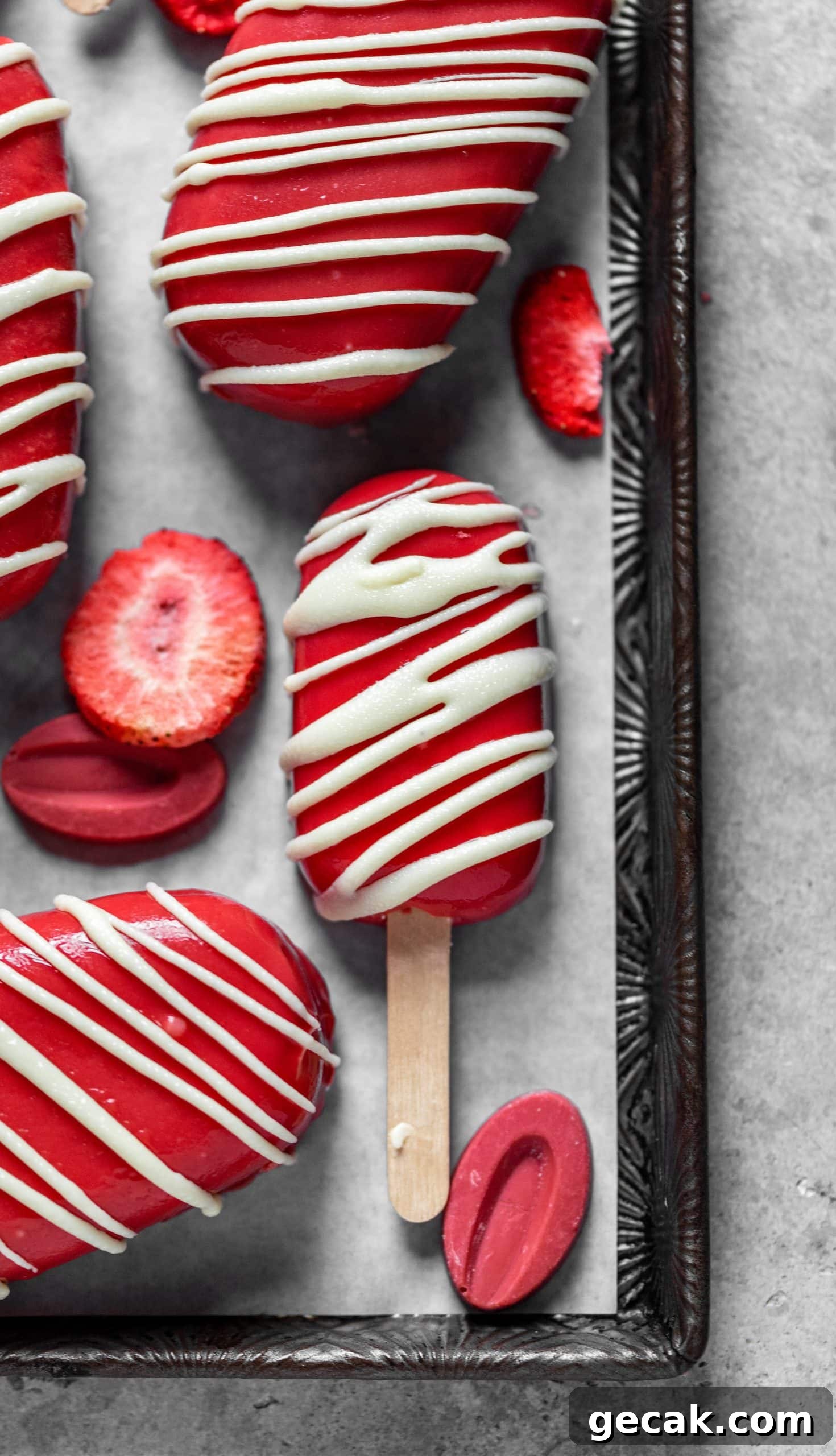 Strawberry Vanilla Bean Ice Cream Pops with Strawberry Magic Shell