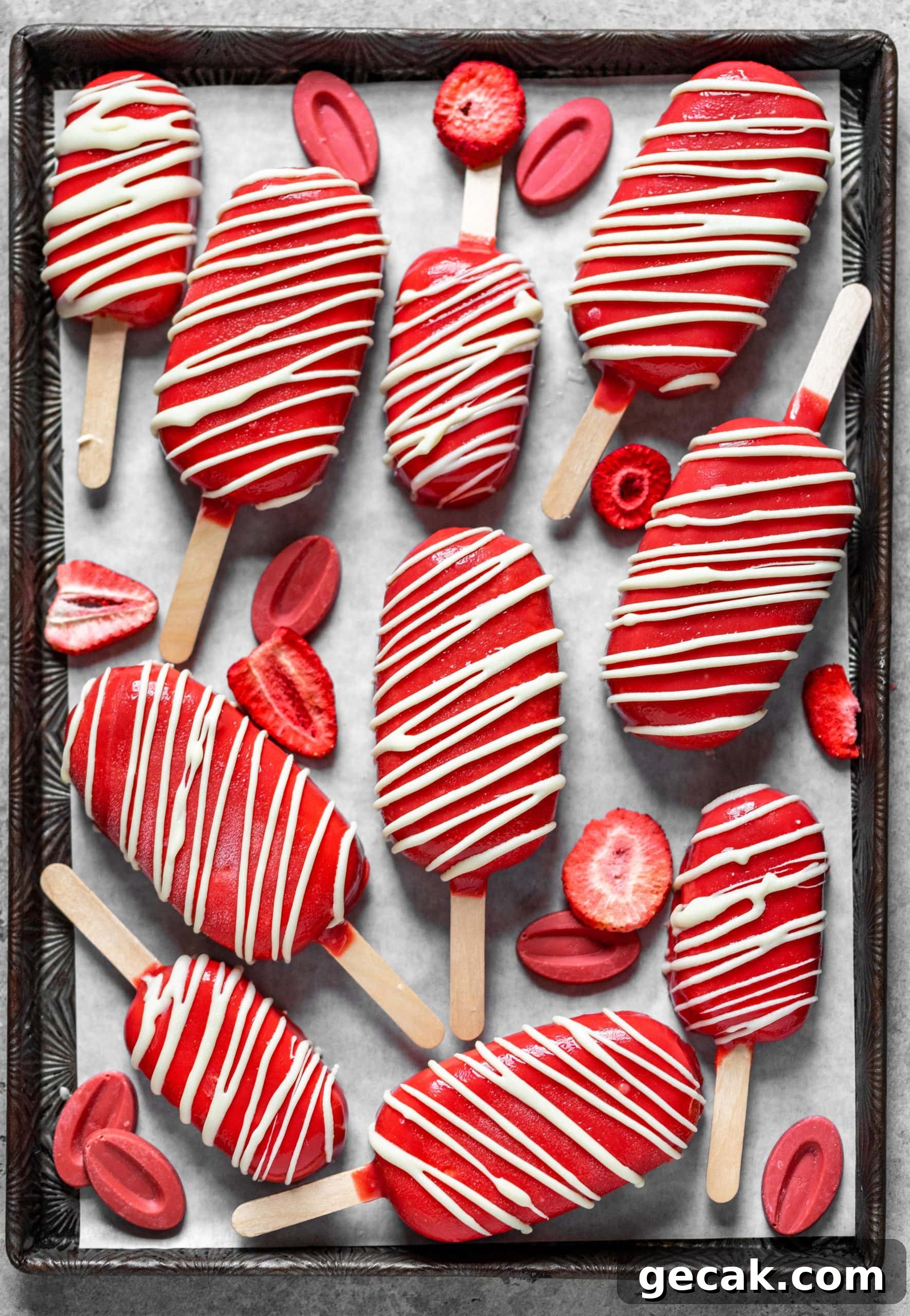 Strawberry Vanilla Bean Ice Cream Pops with Strawberry Magic Shell
