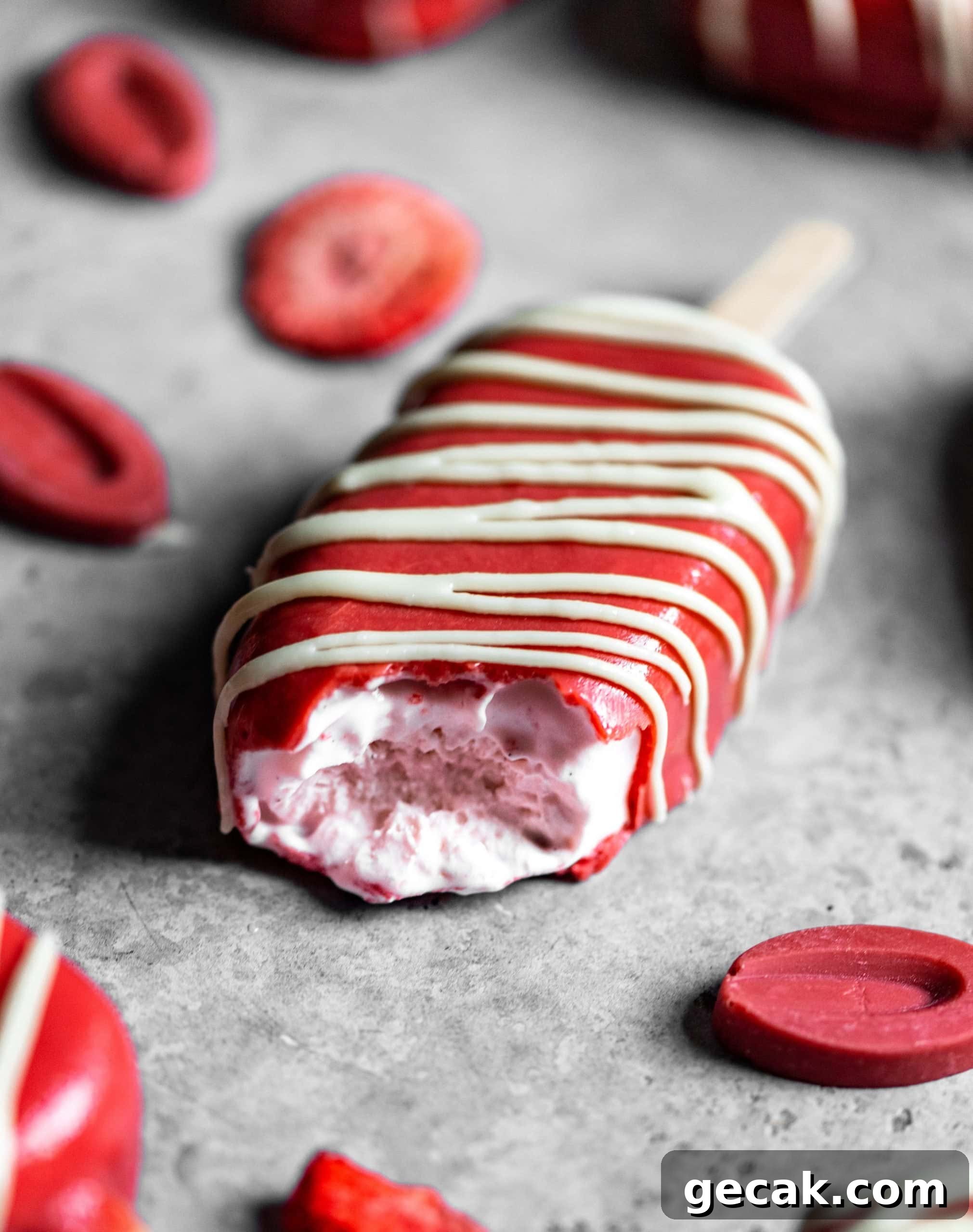 Strawberry Vanilla Bean Ice Cream Pops with Strawberry Magic Shell