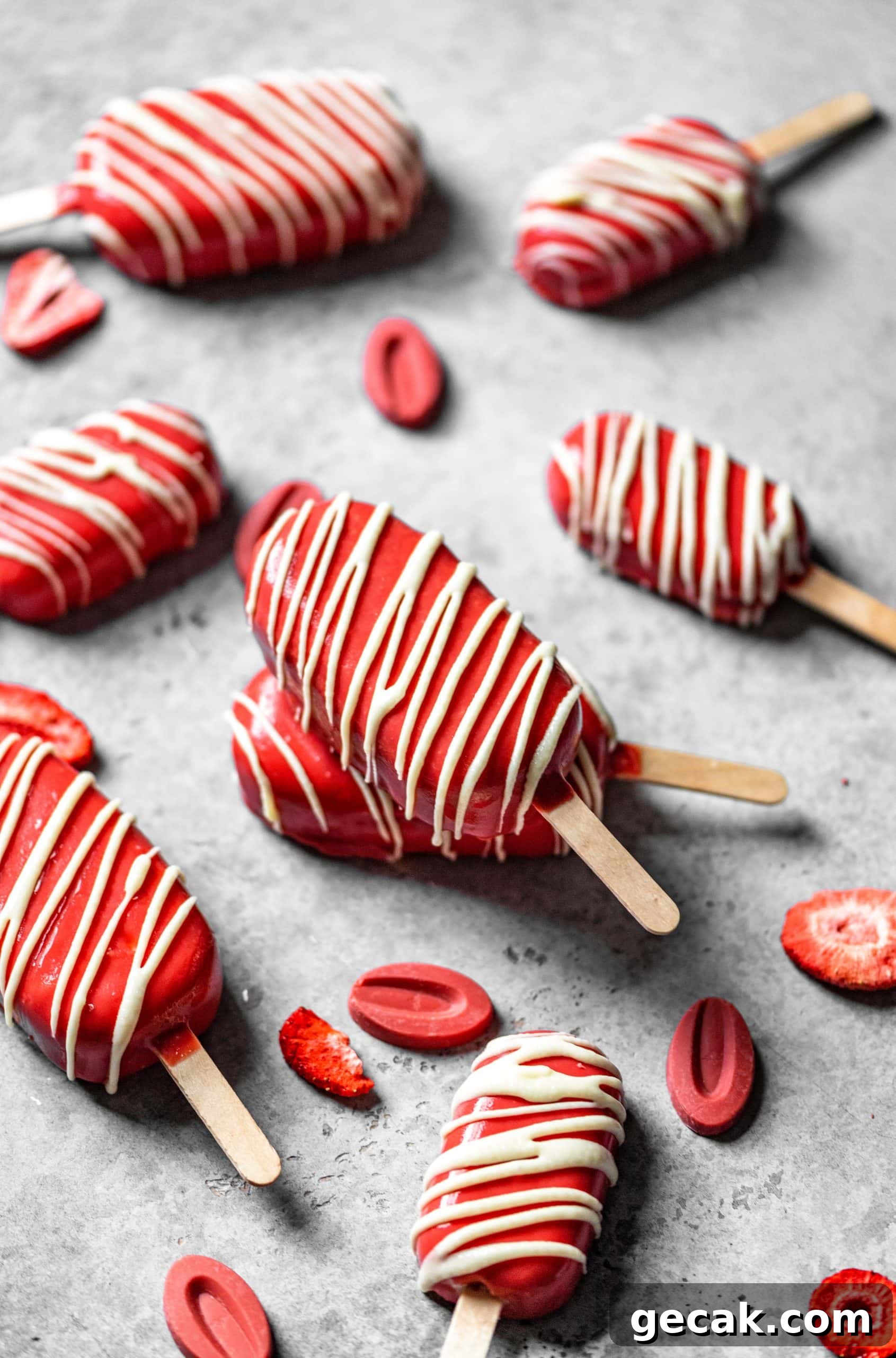 Strawberry Vanilla Bean Ice Cream Pops with Strawberry Magic Shell