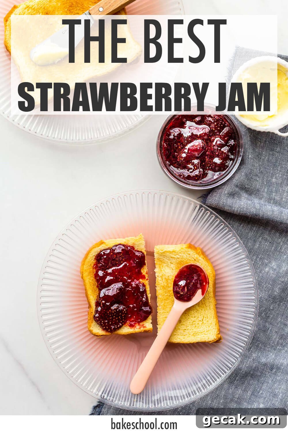 Toast served with homemade strawberry jam and butter.