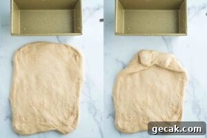 shaping of bread dough and greased loaf pan