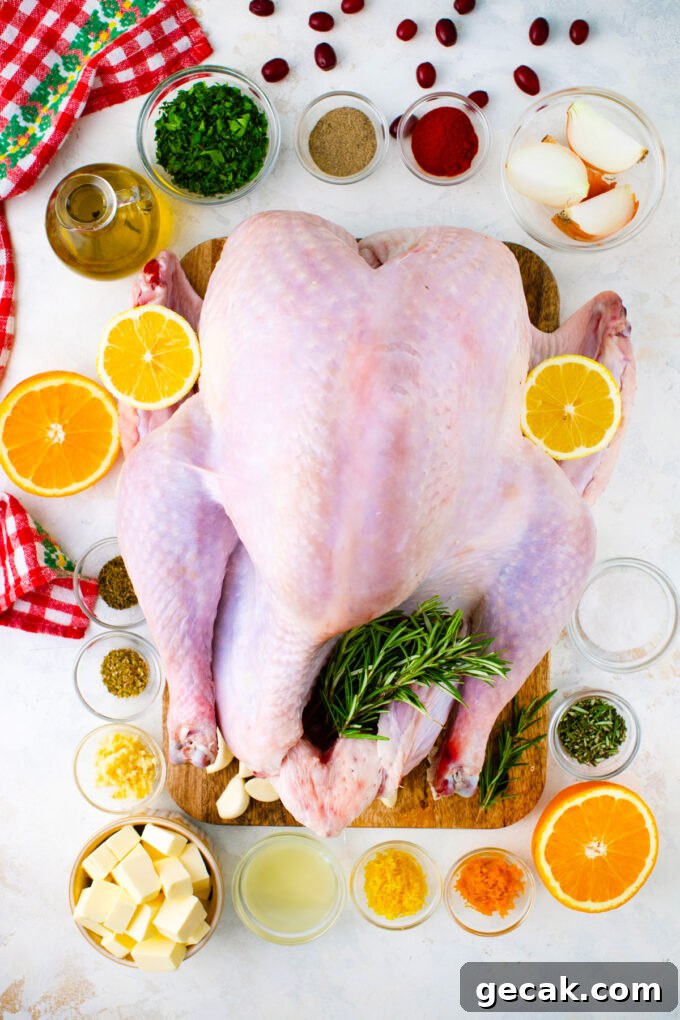 Oven roasted turkey ingredients arranged on a table.