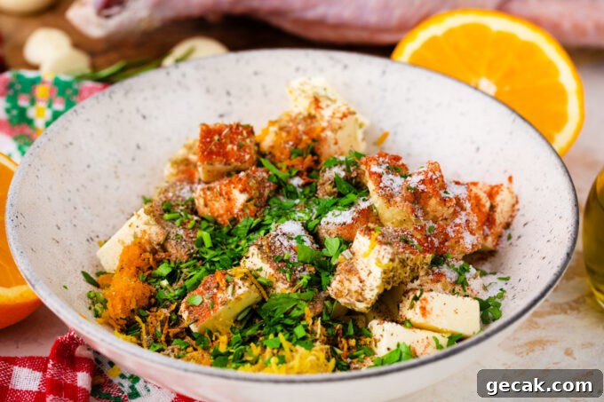 Orange herb butter mixture for turkey.