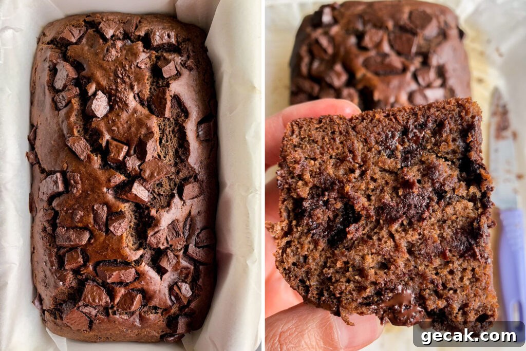Eggless Double Chocolate Banana Bread Recipe 5 Soft and moist, eggless chocolate banana bread with cocoa and lots of chocolate chunks