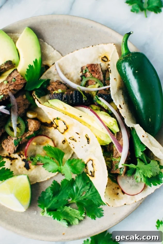 Spicy Thai Marinated Skirt Steak Tacos with Avocado (Paleo) 8 Spicy thai marinated skirt steak tacos and avocado are super bold and umami packed paleo friendly tacos that are super versatile and easy to make!