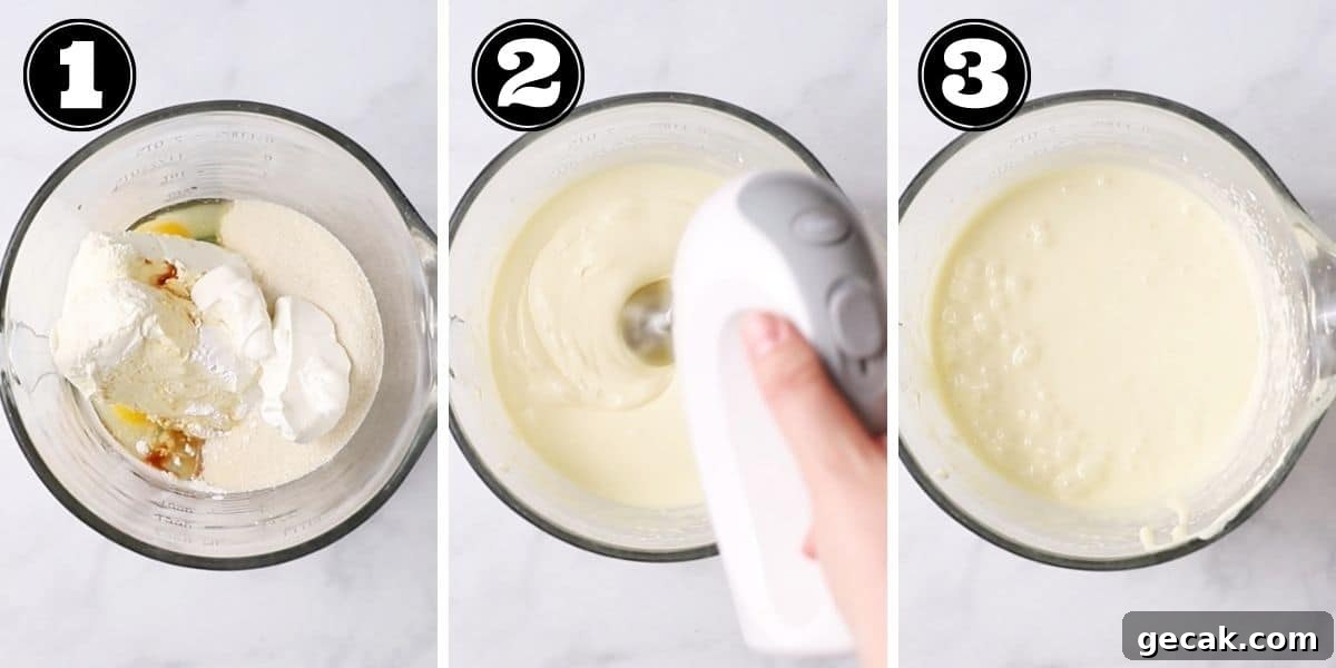 step by step preparing cheesecake filling