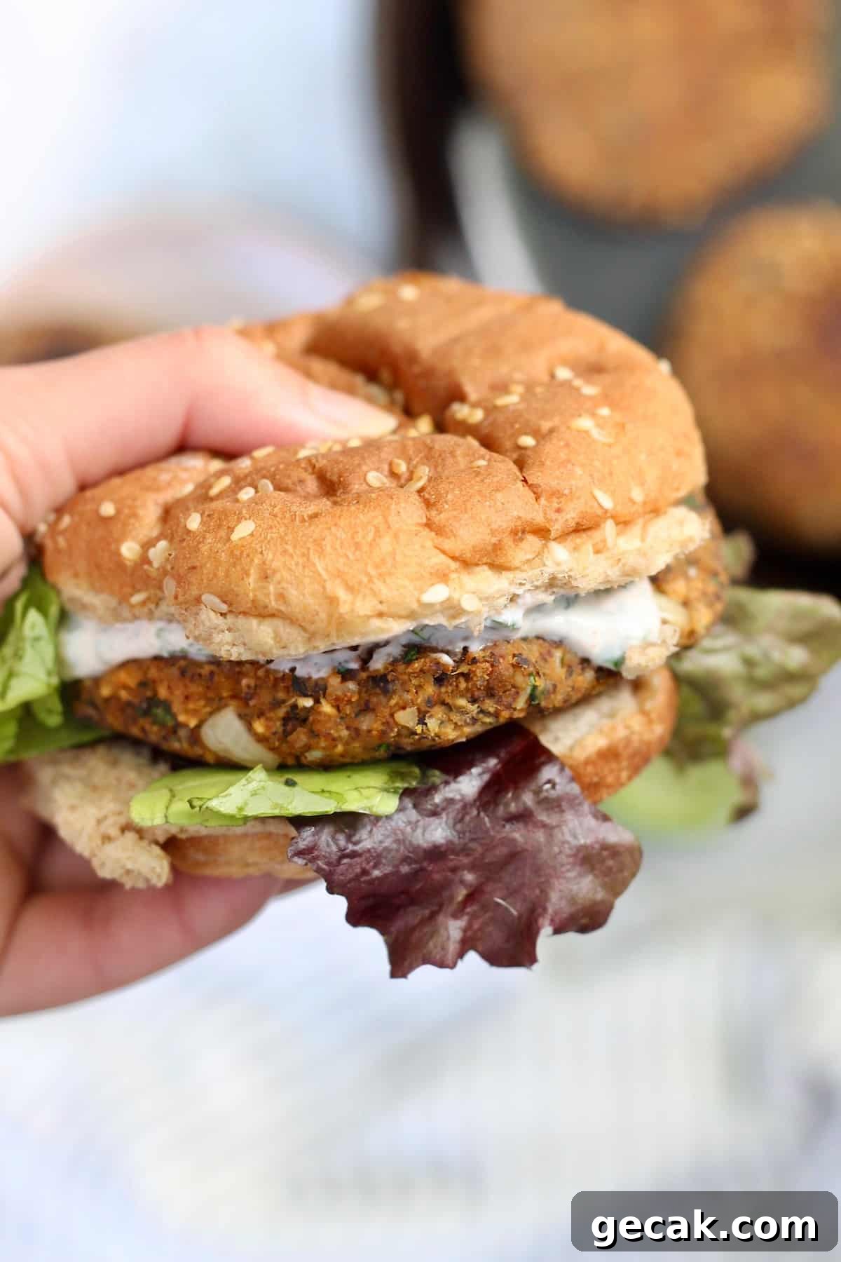 hand holding veggie burger