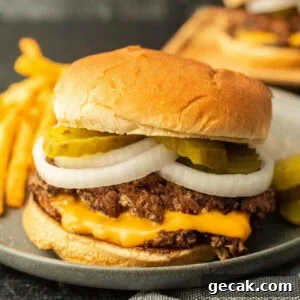 A Freddy’s-style cheeseburger with fries.
