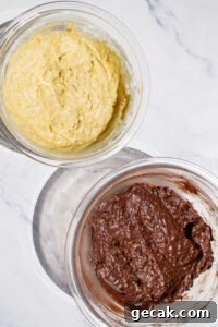 Marble Banana Bread Recipe with Swirled Chocolate Ribbon 12 chocolate and regular banana bread batter