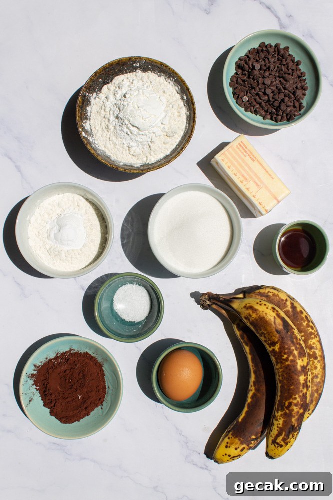 Marble Banana Bread Recipe with Swirled Chocolate Ribbon 4 marble banana bread ingredients