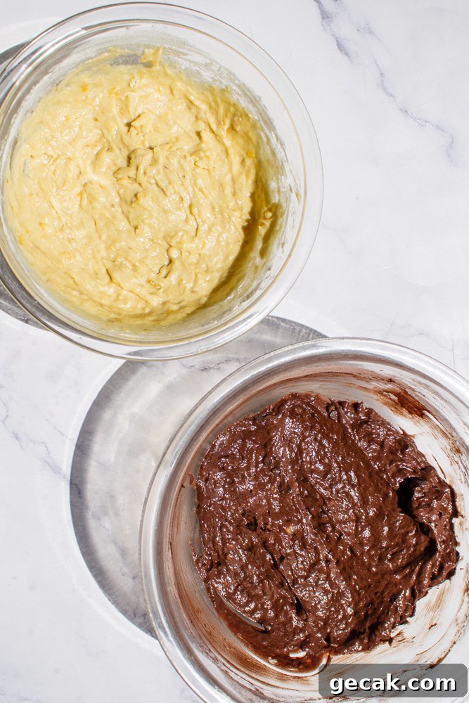 Marble Banana Bread Recipe with Swirled Chocolate Ribbon 5 chocolate and regular banana bread batter