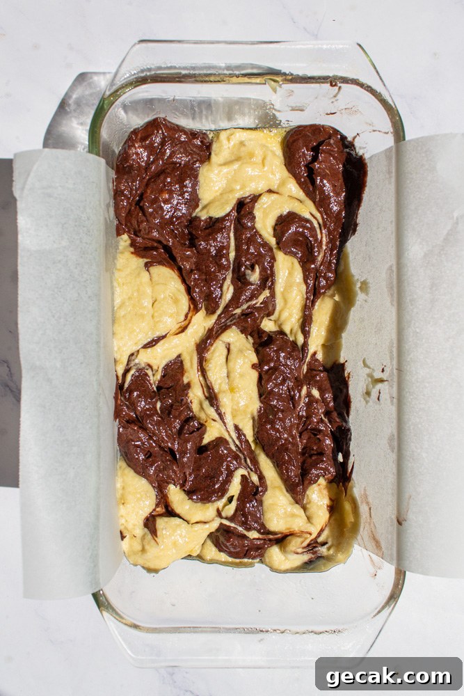 Marble Banana Bread Recipe with Swirled Chocolate Ribbon 7 marble banana bread swirled