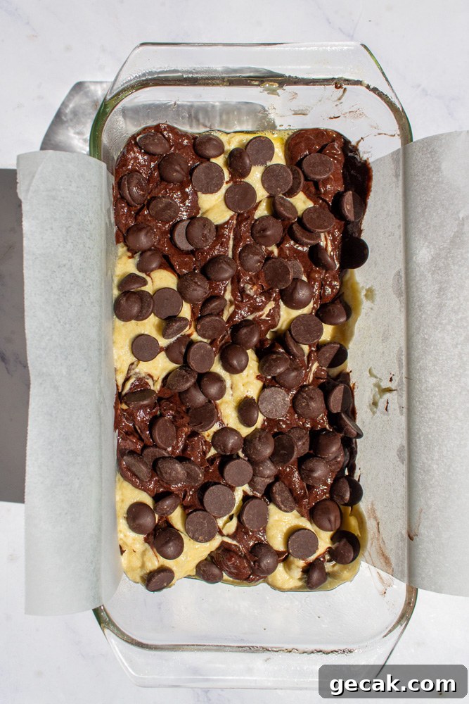 Marble Banana Bread Recipe with Swirled Chocolate Ribbon 8 marble banana bread before baking