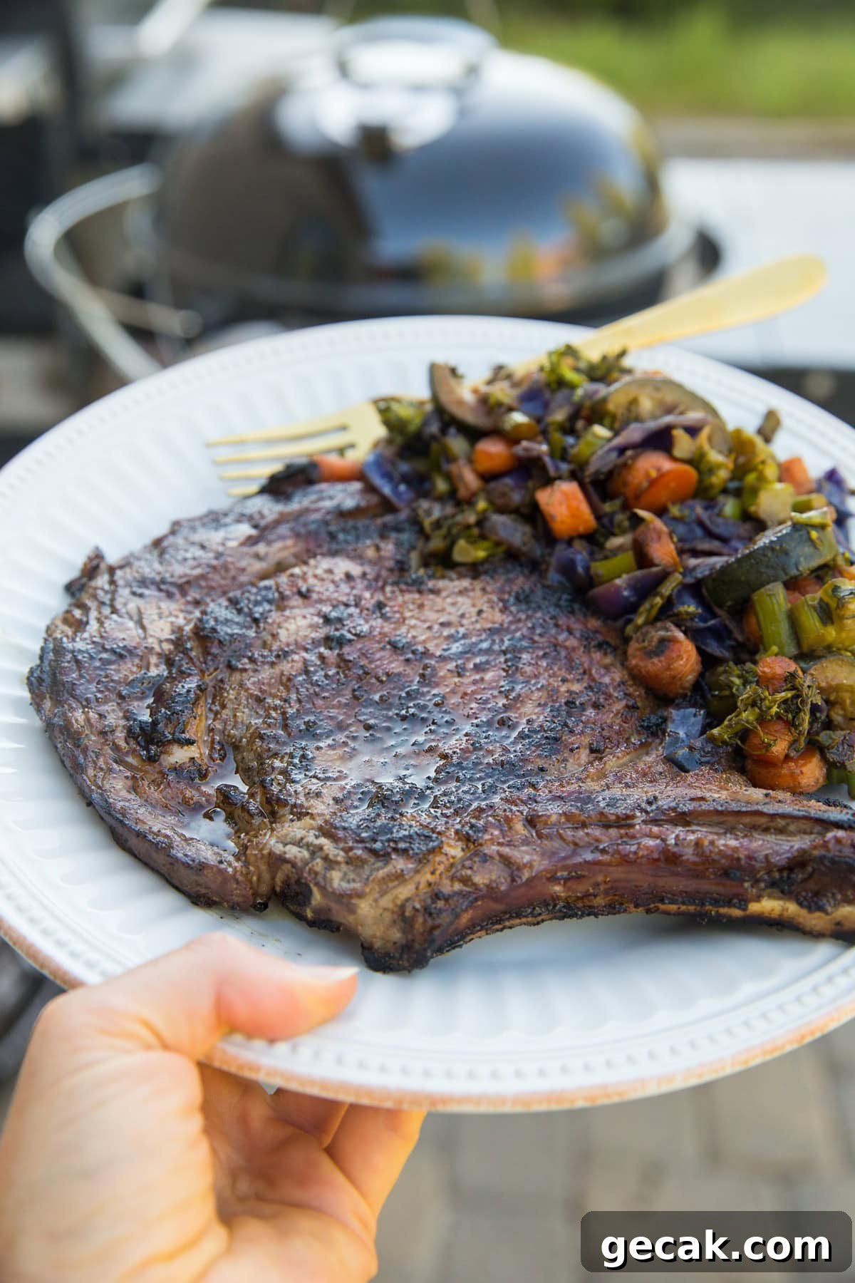 How to Grill the Perfect Steak Every Time 12 Delicious juicy perfectly grilled bone-in ribeye steak and veggies