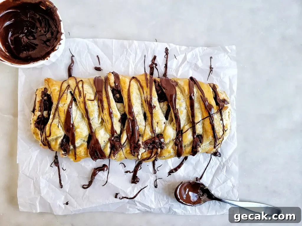 chocolate cream cheese danish with drizzled chocolate