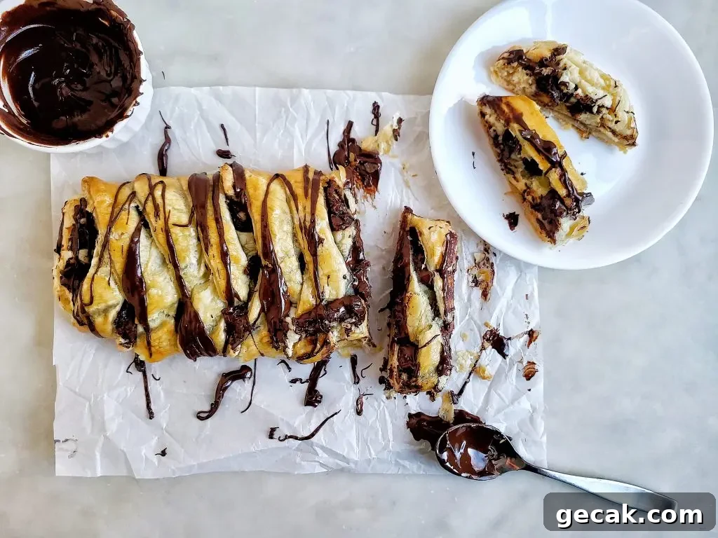 Chocolate cream cheese danish sliced for serving