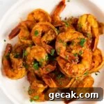 a top down view of a plate of chili lime shrimp