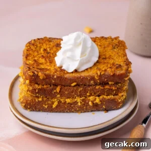 25-Minute Crunchy Cap'n Crunch French Toast Recipe 16 3 slices of Cap'n Crunch French toast topped with whipped cream.