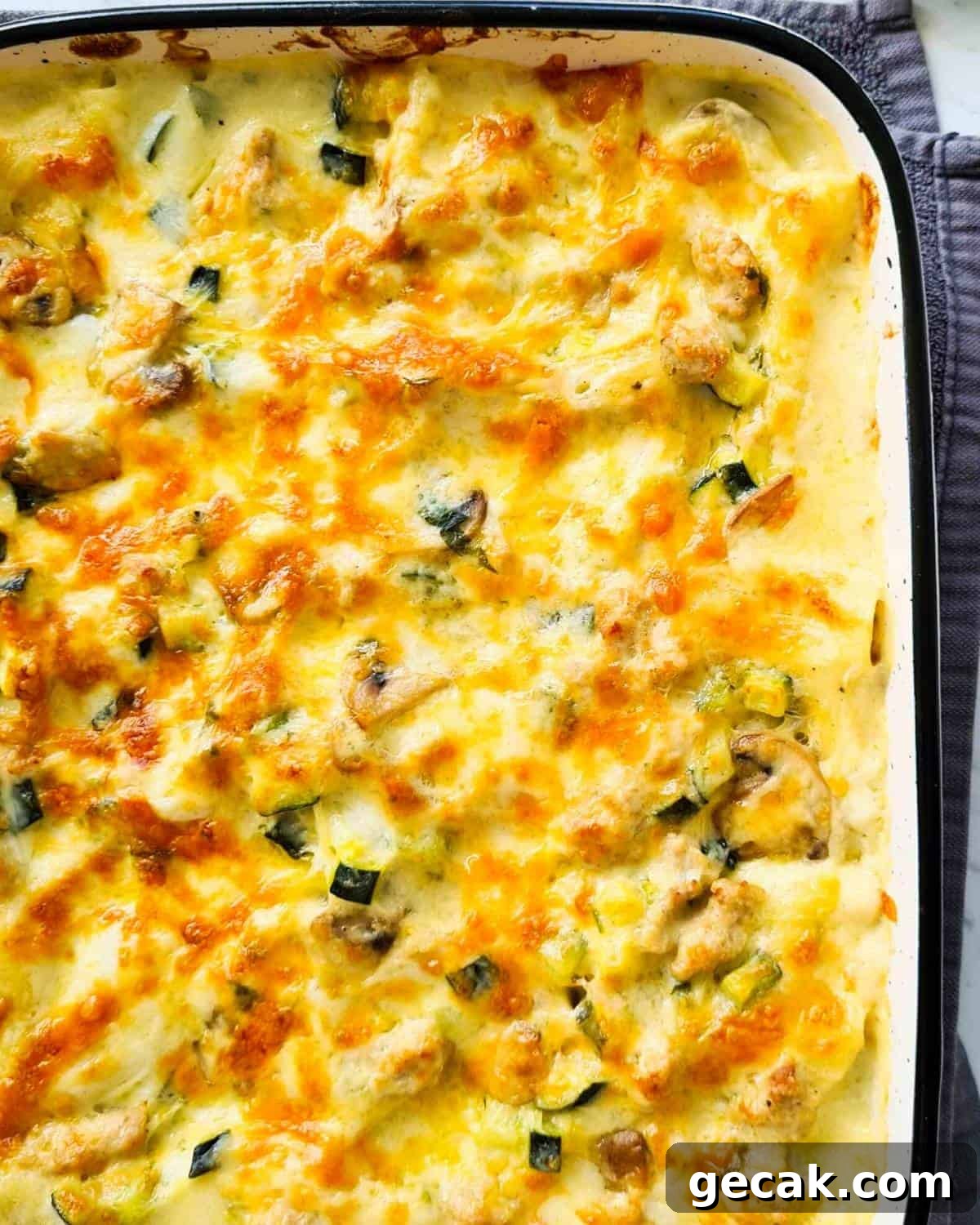 Freshly baked golden chicken lasgna