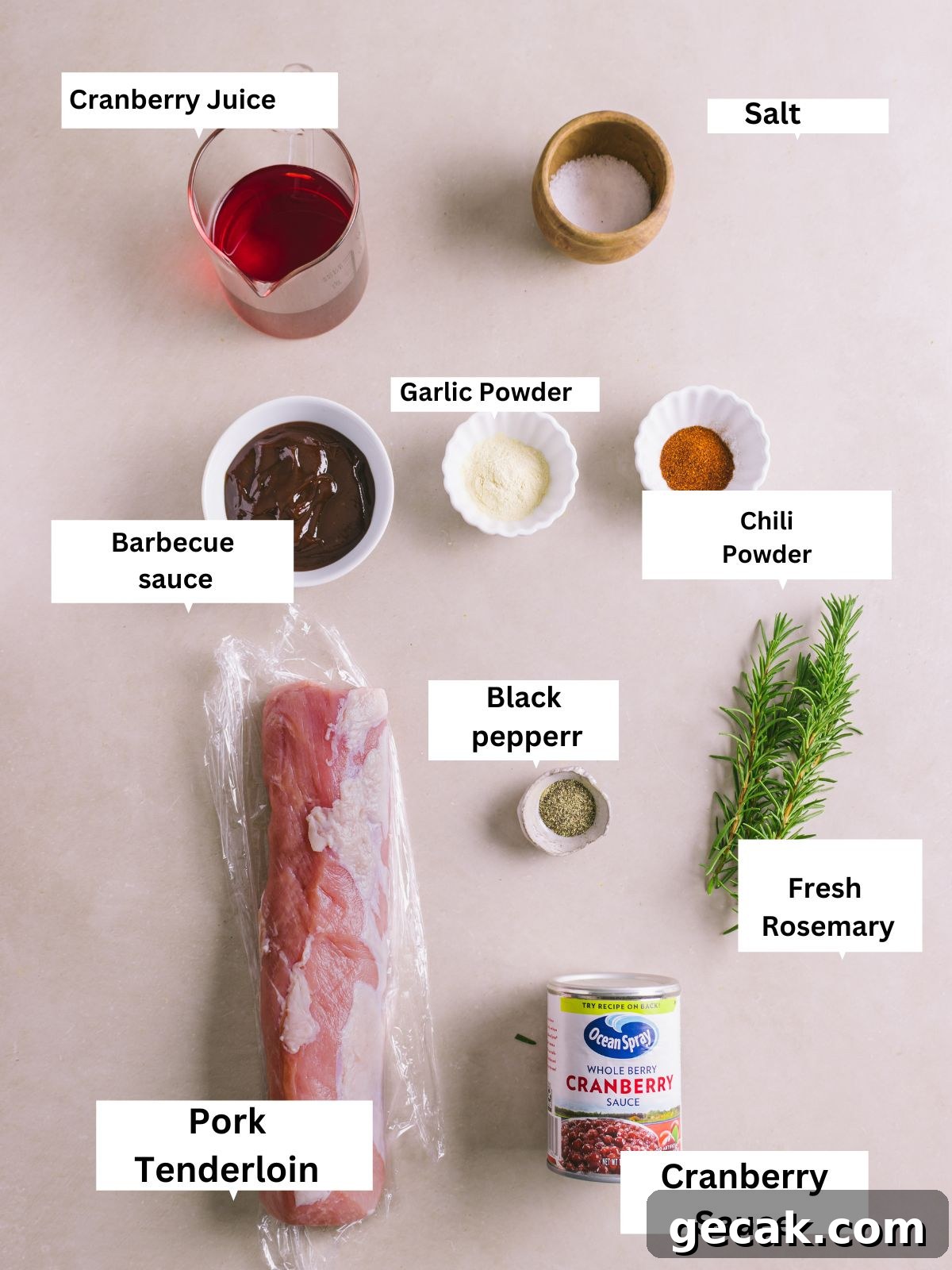 ingredient list for pork tenderloin dish.