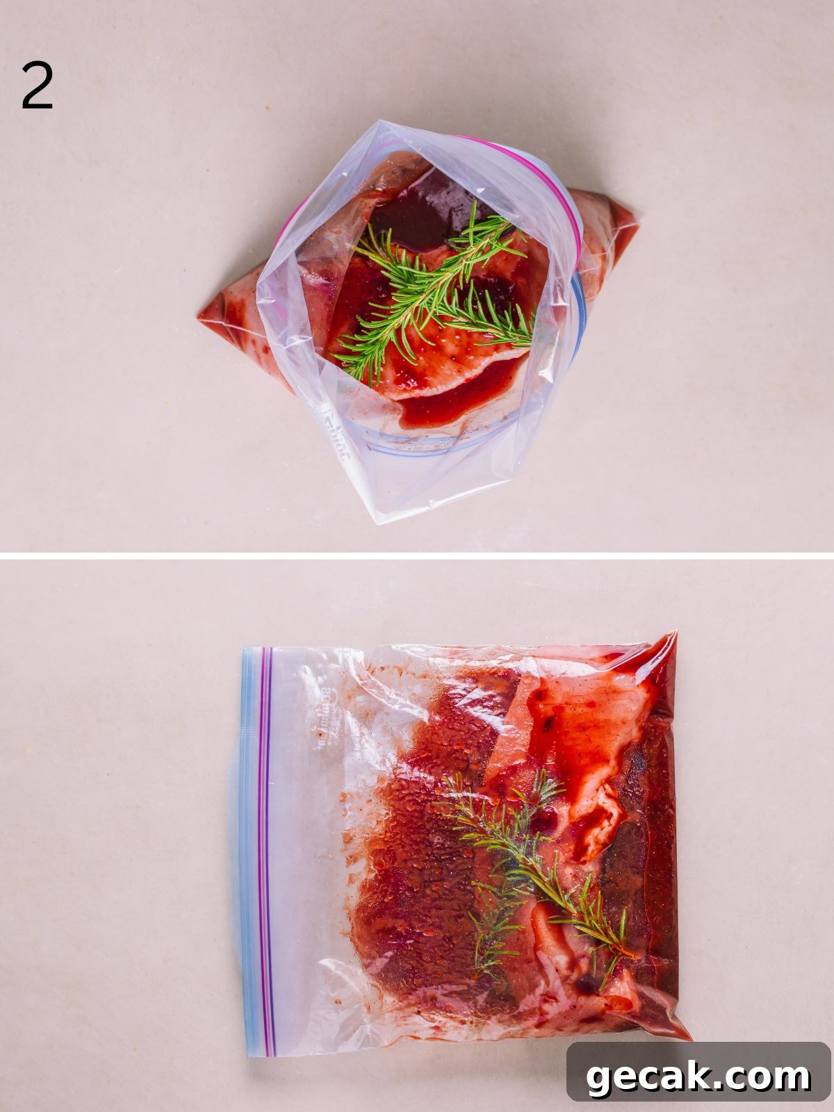 Marinating the pork in zip lock bag.