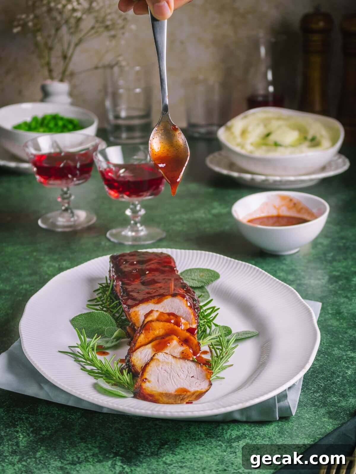 drizzling cranberry sauce over pork tenderloin. 