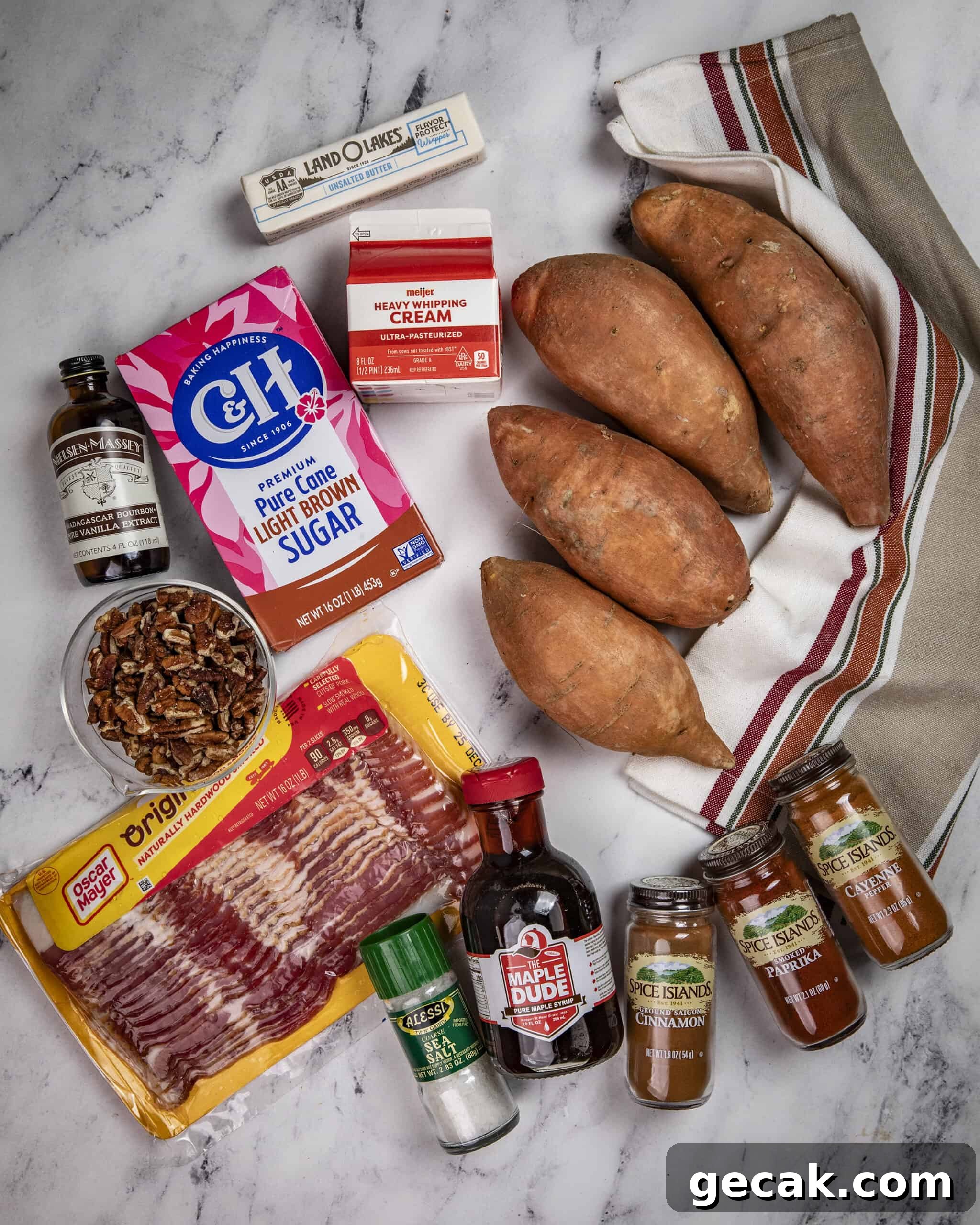 Smoked Sweet Potato Casserole with Candied Bacon-Pecan Topping 3 Ingredients for casserole