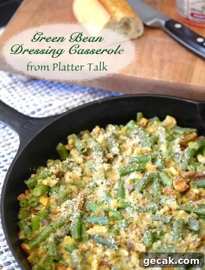 A skillet of food with green beans.