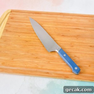 sharp knife and cutting board.
