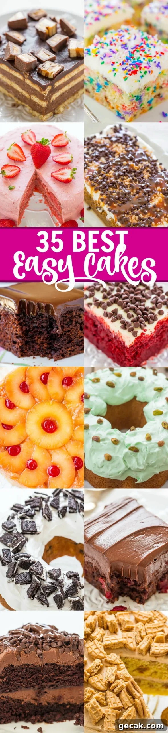 35 BEST Easy Cakes - Whether it's a birthday cake, anniversary cake, or a just-because cake, you'll find the perfect EASY cake here!! Only the BEST recipes including chocolate, fruity, pumpkin, red velvet, and more!! 