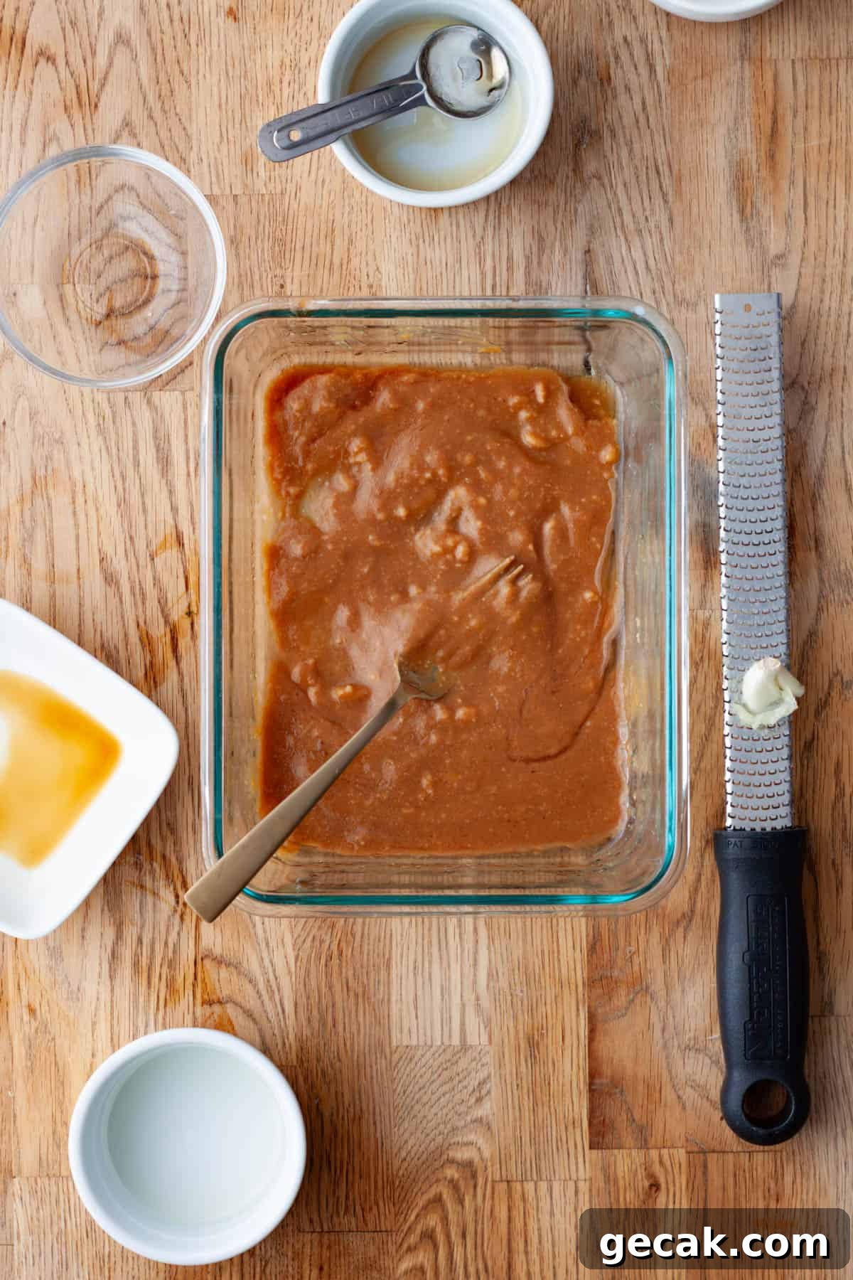 A miso marinade in a small dish for miso salmon.