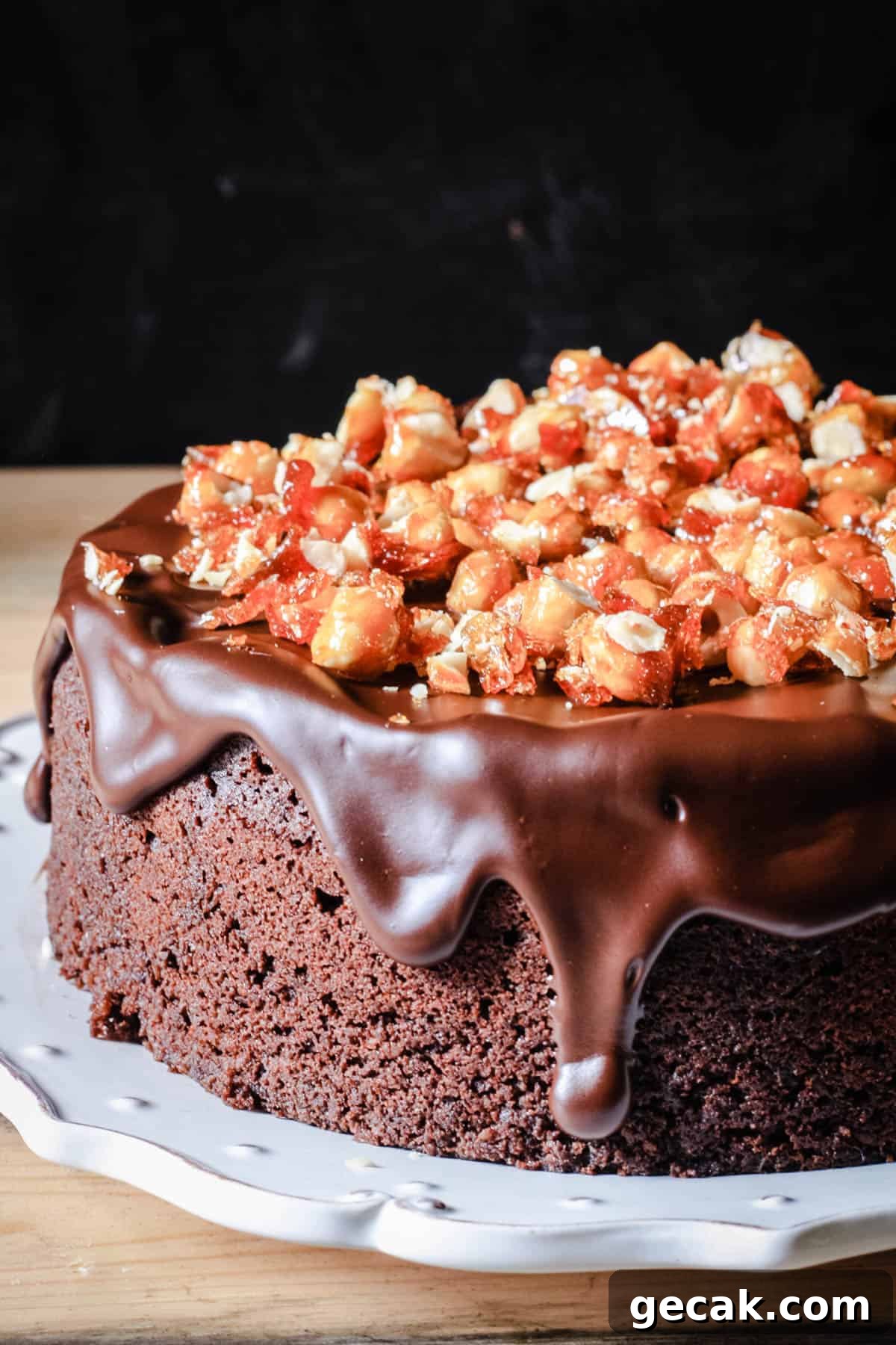 Decadent Chocolate Hazelnut Cake on a plate