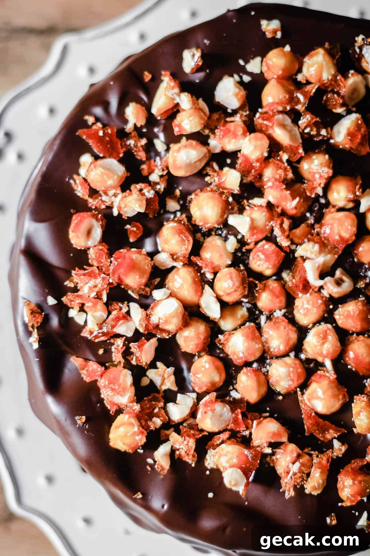 Decadent Chocolate Hazelnut Cake on a plate