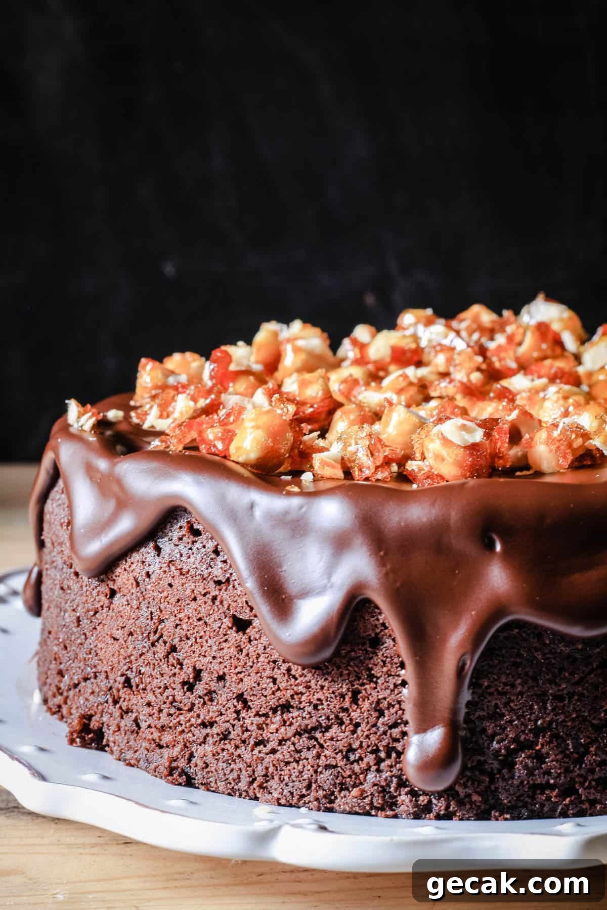 Decadent Chocolate Hazelnut Cake on a plate