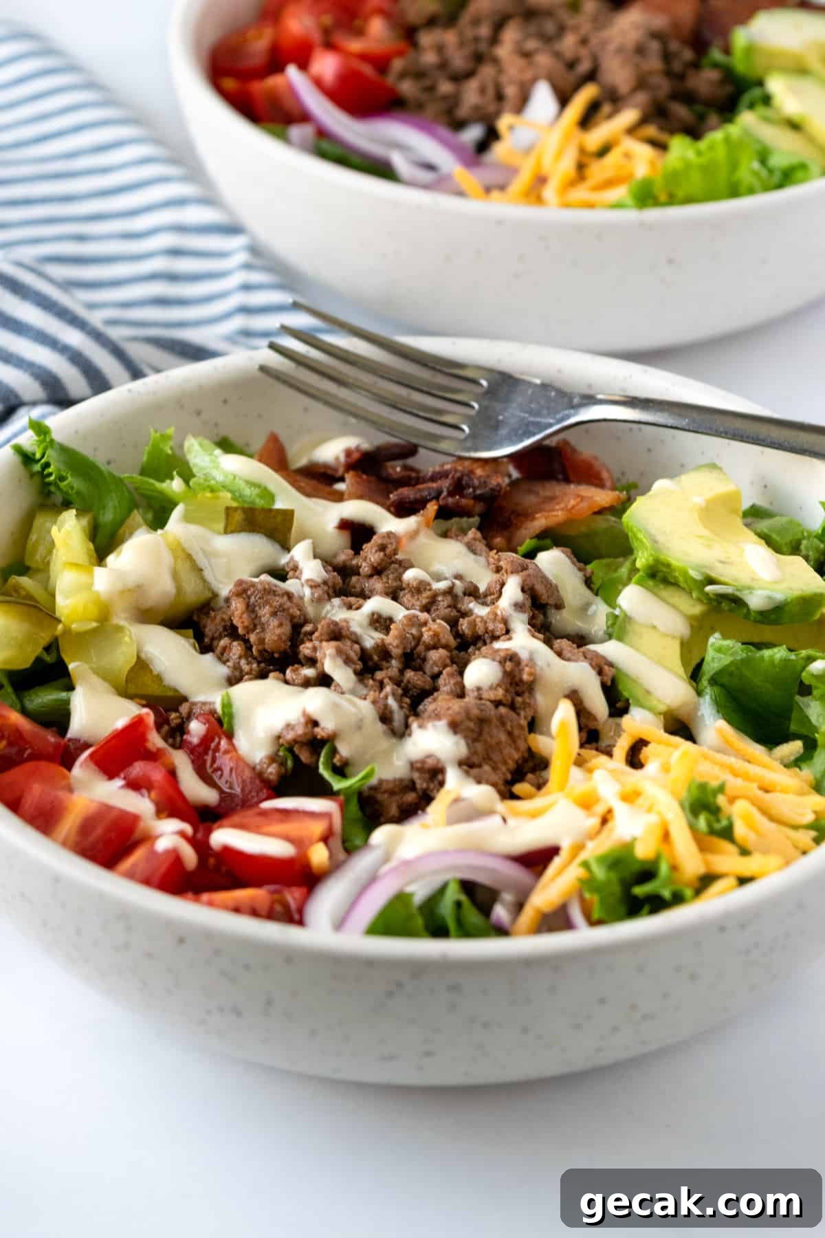 Loaded Burger Bowl with a fork.
