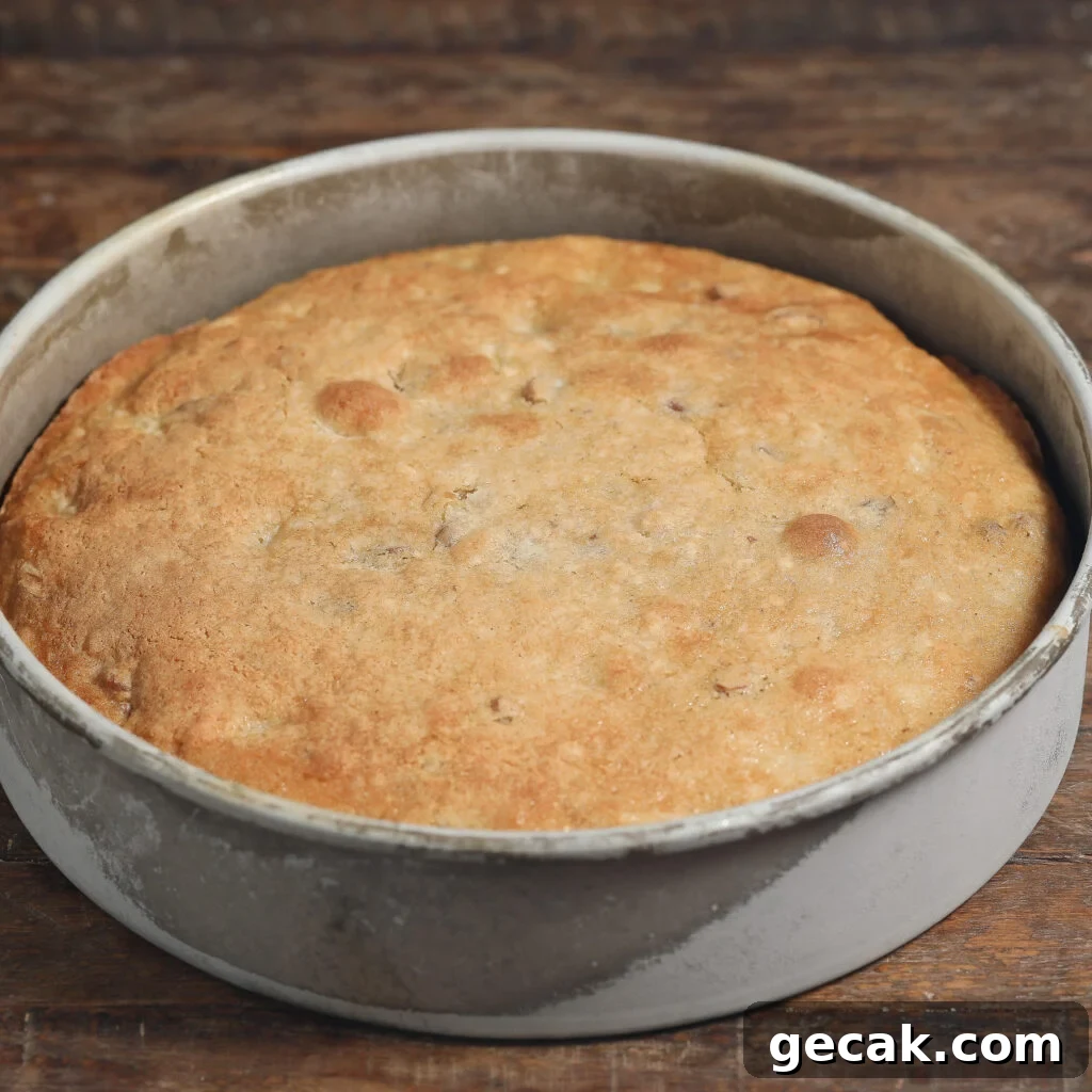 Italian Cream Cake layer baked in a round cake pan