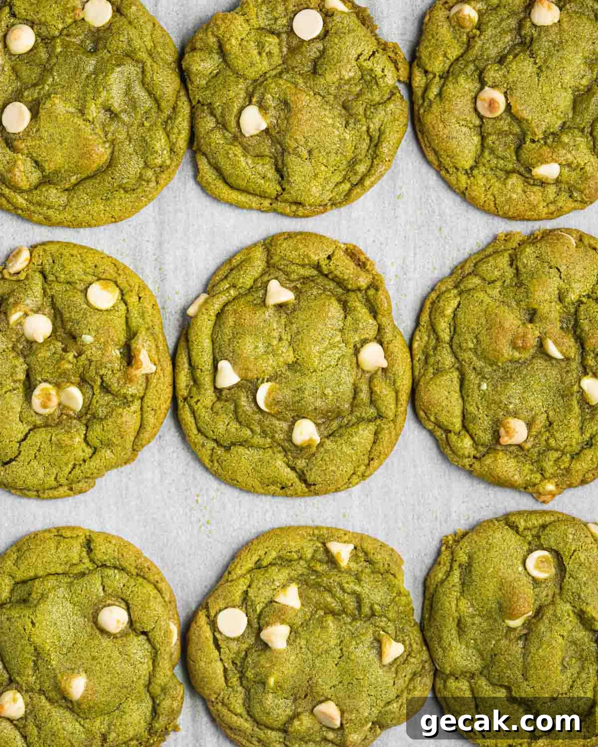 a tray of matcha white chocolate cookies.