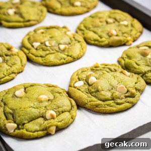A tray of matcha white chocolate cookies.