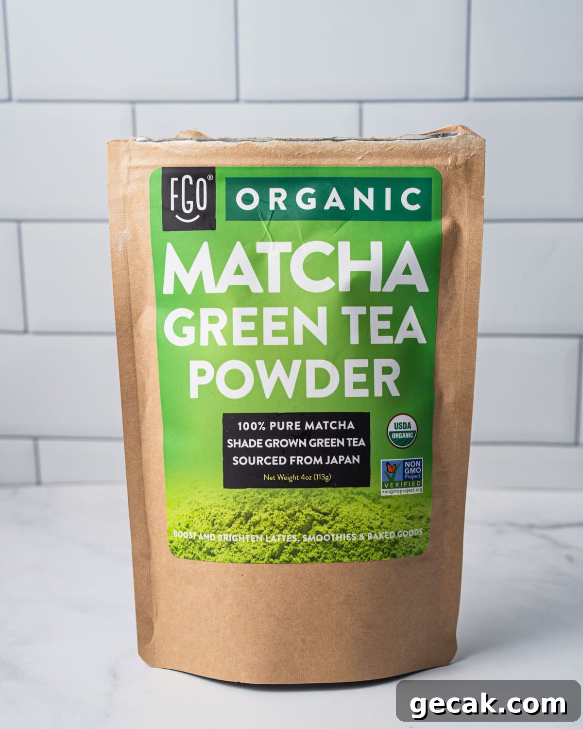 Bag of matcha powder.
