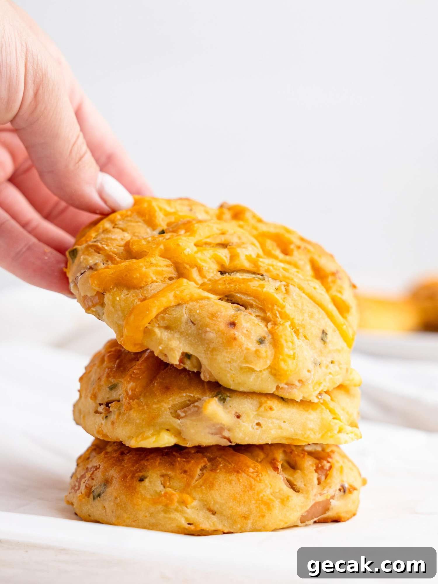 High-Protein Biscuits Without Butter — Fluffy, Low-Fat Recipe 9 Three protein biscuits stacked on top of each other.