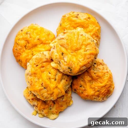High-Protein Biscuits Without Butter — Fluffy, Low-Fat Recipe 11 Bird's eye view of six protein bagels on a white plate.