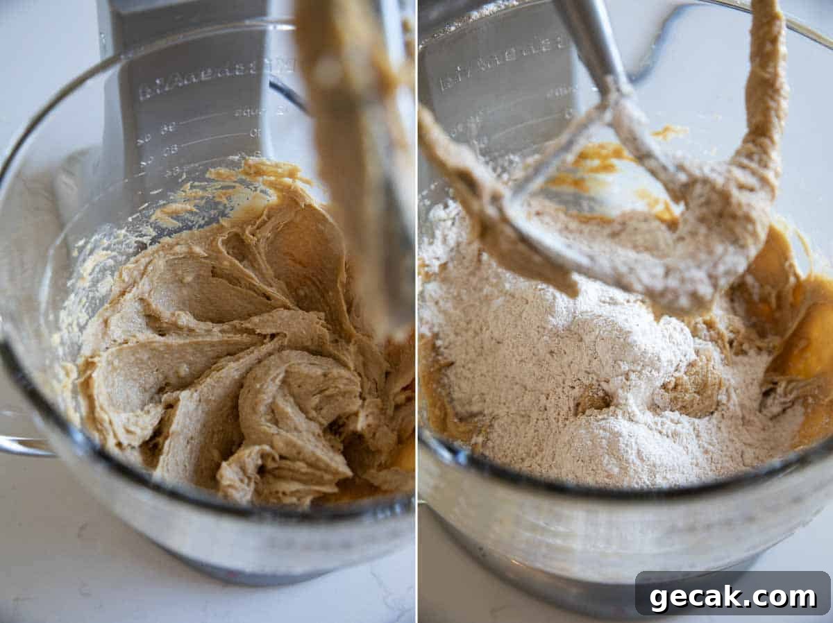 creaming butter and sugar and adding flour