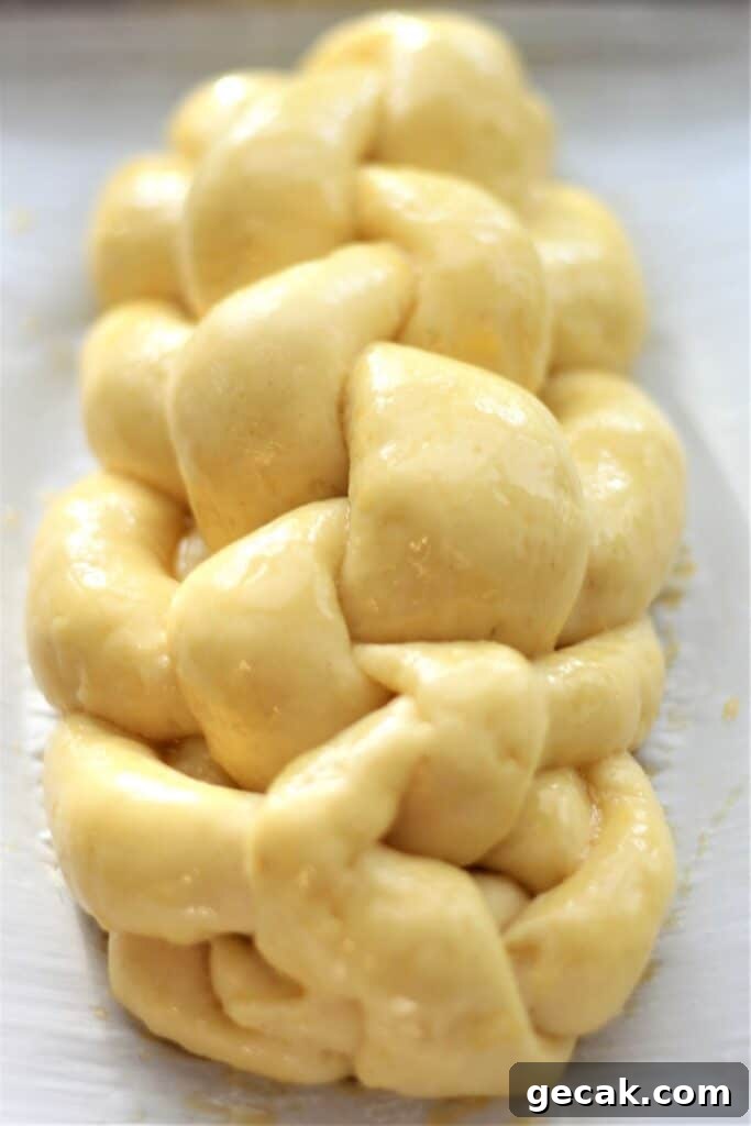 Gluten-Free Challah Recipe: Soft, Braided Loaf for Beginners 6 6 strand long loaf of challah brushed with egg wash